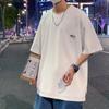 2024 Verano nueva camiseta de manga corta para hombre estilo Hong Kong gofre holgada etiquetado camiseta de manga corta para hombre top talla extra