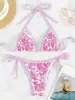 Nuevo traje de baño de dos piezas, conjunto de bikini bikini halter sin espalda de comercio exterior europeo y americano, corte ajustado con cordones, traje de baño transfronterizo