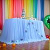 Decoración popular de mesa de postres para banquetes de cumpleaños de Amazon, faldón de mesa de malla, faldón de mesa para fiesta de Halloween