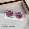 Brincos de Flor Roxa Estilo Pintura a Óleo, Brincos Gotas de Óleo Franceses Gentis e Doces, Brincos Super Fada Moda Elegante, Alto Padrão