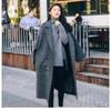 Casaco de lã xadrez feminino estilo coreano solto comprimento médio 2024 inverno novo casaco de lã chique acima do joelho para estudantes