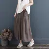 Novedad de Verano Pantalones Culotte de Algodón y Lino Artísticos Retro de Doble Capa de Cintura Alta Casual de Pierna Ancha Plisados para Mujer