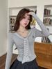 5170 # Otoño Nuevo Estilo Deseo Puro Camiseta Manga Larga con Cuello en V Tie-Dye Corte Slim Integrada con Almohadilla en el Pecho Versátil para Mujer