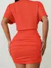 Vestido Curto de Manga Curta Plissado para Mulheres 2024 Verão Novo Estilo Coreano Afunilado na Cintura Emagrecedor Elegante Bodycon Hot Girl