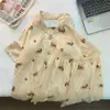 Pijama de perrito salchicha color crema estilo ins para mujer, conjunto de dos piezas de manga corta y shorts para verano, ropa de casa para estudiantes