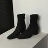 Botines delgados de estilo británico, modernos y minimalistas, de 5.5 cm, colección otoño/invierno 2026, punta cuadrada, tacón grueso, cierre de cremallera trasera, botines cortos para mujer