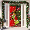 Decoración de Cubierta de Puerta de Navidad Tela Colgante Monstruo Peludo Verde Cubierta de Puerta Grinch Cortina de Puerta Grinch de Navidad Tapiz de Año Nuevo Juego de Puerta Fondo