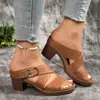 Sandalias Romanas de Tacón Grueso Huecas de Gran Tamaño para Comercio Exterior Transfronterizo Europeo y Americano 2026 Nuevo Estilo Otoño Zapatos de Mujer con Tira Alta y Tacón