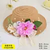 Día del Maestro Sombrero de Paja Floral Hecho a Mano Materiales DIY Sombrero Estilo Francés con Flores Secas Sombrilla Sombrero de Sol para Adultos Actividad de Calentamiento