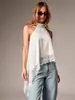 Novo Top de Renda Sexy com Gola Halter e Barra Irregular, Costas Abertas, Cor Sólida, Emagrecedor, Camisola Versátil