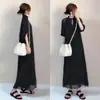 Vestido largo chino estilo japonés y coreano de comercio exterior transfronterizo, vestido vintage de manga abullonada de manga corta con cuello redondo para mujer de principios de otoño