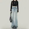 Jeans Acampanados Adelgazantes de Cintura Alta de Color Claro para Mujer Talla Grande 2025 Nuevo Diseño Delgado de Verano Pantalones Bootcut