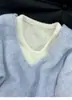 Suéter Capa de Lana Pura para Mujer, Estilo Holgado y Casual, Falso Dos Piezas, Cuello en U Profundo, Cuello Redondo, Bloques de Color