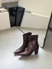 Botines de tacón alto gruesos con punta cuadrada para mujer, nuevo estilo 2026, diseño de patchwork, con cremallera trasera, botas de montar, disponibles en negro y marrón, hechos de algodón