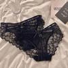 Sexy renda cueca feminina transparente oco laço malha emocional tentação confortável cintura baixa cuecas cruzadas