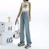 Jeans Vintage Azul de Perna Larga Estreita Feminino Primavera e Outono 2025 Explosivo Cintura Alta Solto Calças Retas Pequenas