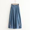 Pantalones de Pierna Ancha Sueltos de Estilo Fresco Bordados con Flores Estilo Japonés Cintura Elástica Casual Adelgazantes Jeans Pantalones de Mujer