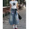 Shorts de Mezclilla Rasgados Cortos Estilo Retro Americano High Street para Mujer, Verano Delgados Sueltos Estilo Bf Perezosos Rectos de Pierna Ancha
