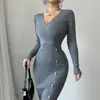 Vestido Transfronterizo Estilo Francés, Vestido Bodycon de Color Sólido de Longitud Media que Ceñe la Cintura, Vestido Base Ajustado de Punto para Otoño e Invierno 2025