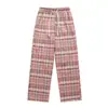 Pantalones Casuales de Cuadros de Pierna Ancha con Cordón Estilo Retro Americano Kuajing para Hombres y Mujeres, Pantalones Deportivos Originales Nuevos de Cuadros de Otoño