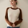 Nuevo Suéter de Cachemir con Bloques de Color y Punto de Ingote para Mujer Suéter Holgado de Cachemir con Cuello Redondo y Mangas Raglán Suéter de Punto para Base Venta al por Mayor