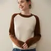 Nuevo Suéter de Cachemir con Bloques de Color y Punto de Aguja para Mujer Suéter de Cachemir Holgado con Cuello Redondo y Mangas Raglán Suéter Base Venta al por Mayor