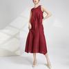 Vestido Preto Longo de Alta Qualidade com Saia Plissada Feminino de Verão Miyake Sem Mangas Saia Botão de Flor Feminino Tamanho Grande Roupas Femininas