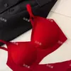 Lingerie Floral Vermelha de Natal para Meninas, Seios Pequenos, Push-Up, Sem Fio, Confortável, Sutiã de Casamento Nupcial Sem Costura