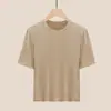 Camiseta Redonda de Lana Lyocell Tencel para Mujer, 26 Novedad de Otoño, Corte Ajustado, Top de Manga Corta para Mujeres Petites