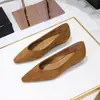 3683-15 Moda Coreana Simples Joker Liso Sapatos Femininos Confortáveis Salto Anabela Camurça Bico Fino Rasos Salto Baixo Sapatos de Salto