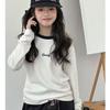 Estilo Novo de Outono para Bebê Menina Design de Cor Contrastante Nicho Gola Redonda Manga Longa Camiseta Básica Top Menina Estilo Outono Roupa de Outono