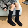 Moda Tendencia Otoño 2026 Nuevo Estilo Coreano Botas de Caballero de Caña Alta Retro con Punta Cuadrada y Diseño Fruncido
