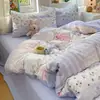 Juego de ropa de cama de cuatro piezas de algodón de doble capa de gasa arrugada de grado A, que incluye una funda de edredón, una sábana plana y una sábana bajera, disponible para camas individuales o dobles, envío directo disponible