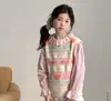 Conjunto de Colete Tricotado Estilo Coreano para Meninas 2026 Novo Conjunto Doce de Duas Peças: Camisa e Colete Estilo College Infantil para Início do Outono