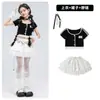 Fantasia de Jazz Infantil para Meninas Moda Top Cropped Preto e Branco de Manga Curta Conjunto Menina de Jazz Passarela Dança de Rua Fantasia de Performance