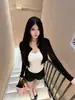 Cardigã de malha preto, jaqueta fina, look de outono para mulheres, conjunto de duas peças com camisola, top estiloso de manga longa, estilo coreano