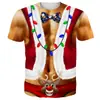 Camiseta Navideña Divertida Estampado Digital 3D para Hombre Camiseta Estampada 3D de Músculos Manga Corta Cuello Redondo Ropa Urbana