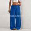 Pantalones casuales de pierna ancha, elásticos, de cintura con cordón, color liso, sueltos, con textura de corteza arrugada, estilo nuevo, europeo y americano, de Amazon, para mujer