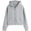 Chamarra sudadera corta gris estilo coreano para mujer, cárdigan con capucha y cierre nuevo de principios de otoño 2026 para mujeres petite