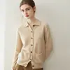 Cardigan POLO simples e estiloso 100% cashmere para mulheres, corte solto, emagrecimento, elegante, jaqueta de malha de manga longa