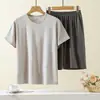 Pijama para hombre, conjunto juvenil de manga corta Tencel Lyocell, ropa de casa holgada para mujer, shorts sencillos para niñas, ropa de verano