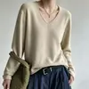 Suéter de punto de color liso con textura de panal y cuello en V, prenda base de punto de manga larga holgada para mujer, suéter de punto versátil para el trabajo y el uso diario