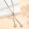 Collar Transfronterizo de Acero de Titanio con Caja Cuadrada, Cadena Delgada, Doble Corazón, Ajustable, Resistente al Agua, Cadena para Clavícula de Mujer para Vacaciones en la Costa