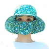 Sombrero de Pescador Floral para Recoger Té, Sombrero para el Sol, Viajes al Aire Libre en Verano, Todo en Uno a Prueba de Polvo y Sol, Cubre Rostro Completo, Sombrero de Copa Plana Anti-UV