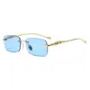 Gafas de sol cuadradas de moda europea y americana de lujo con cabeza de leopardo, sin montura, borde cortado, unisex, protección UV