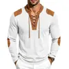 Camiseta henley casual holgada retro de punto gofrado para hombre de comercio exterior transfronterizo europeo y americano, primavera y otoño, de manga larga con cordón medieval