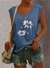 Transfronteiriço 2021 Primavera e Verão Novo Amazon Popular Tops Femininos Soltos Gola Redonda Estampa Floral Camiseta Sem Mangas para Mulheres