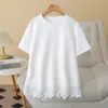 Camiseta Plus Size Manga Curta Feminina Gola Redonda com Renda Mamba Algodão Camisa 2026 Verão Top para Gordinhas Pulôver 2606