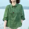 Camiseta de punto con diseño de media cremallera, top holgado de manga corta de algodón y lino versátil, jacquard elegante, nuevo estilo de verano fino