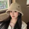 Sombrero de Pescador para Mujer, Estilo Coreano de Alta Gama, Sombrero Pequeño de Peluche para Circunferencia de Cabeza Grande, Sombrero de Cubo Engrosado Cálido de Lana de Cordero